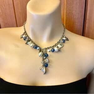 Cookie Lee Silver tone chain and charms center drop necklace